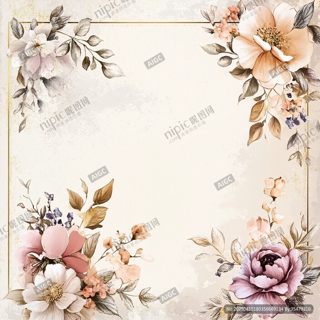 復(fù)古花卉邊框裝飾背景圖