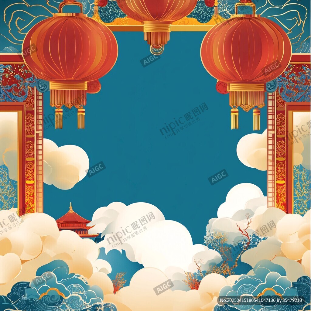 中式燈籠祥云喜慶背景圖