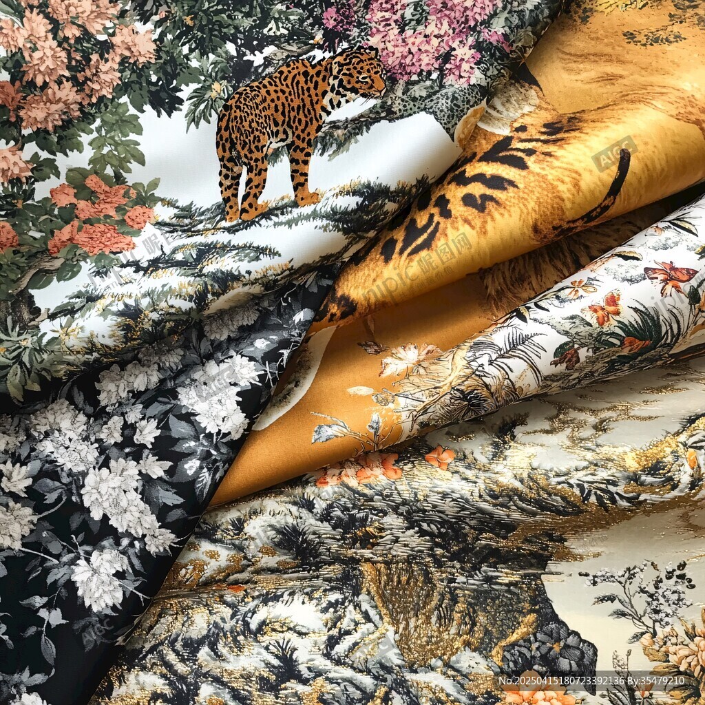 多彩動(dòng)物花卉圖案布料展示