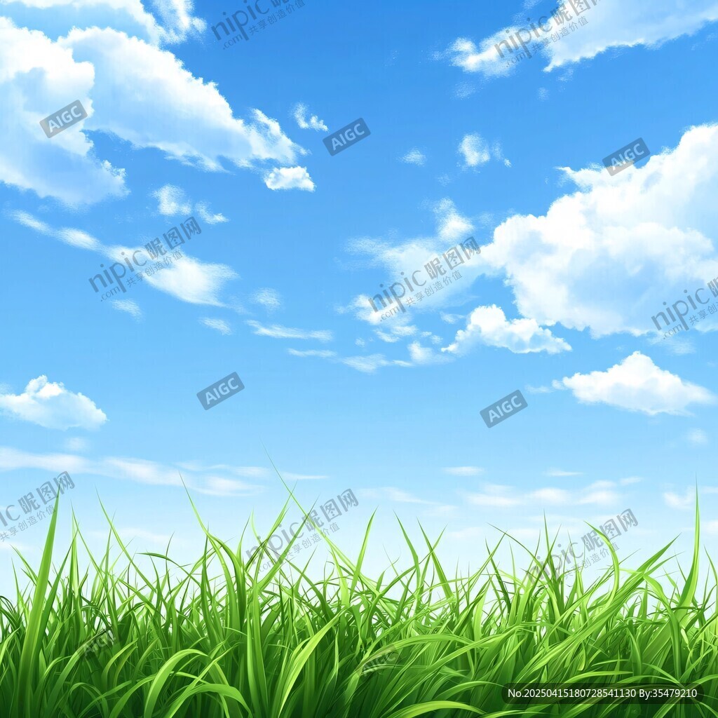 藍(lán)天白云下的翠綠草地