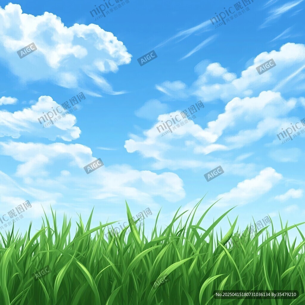 藍天綠草的清新自然圖景