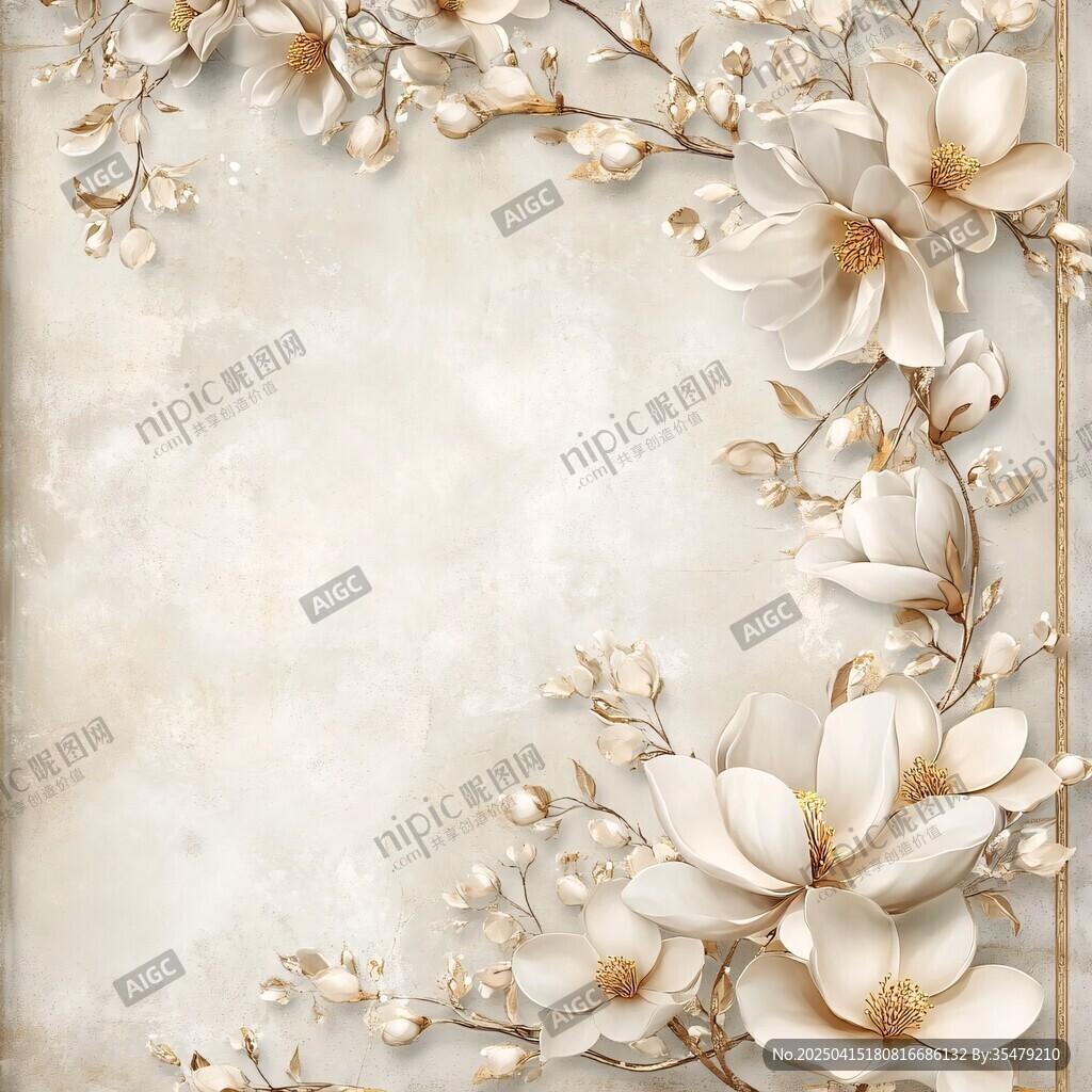 優(yōu)雅白玉蘭花卉邊框背景圖