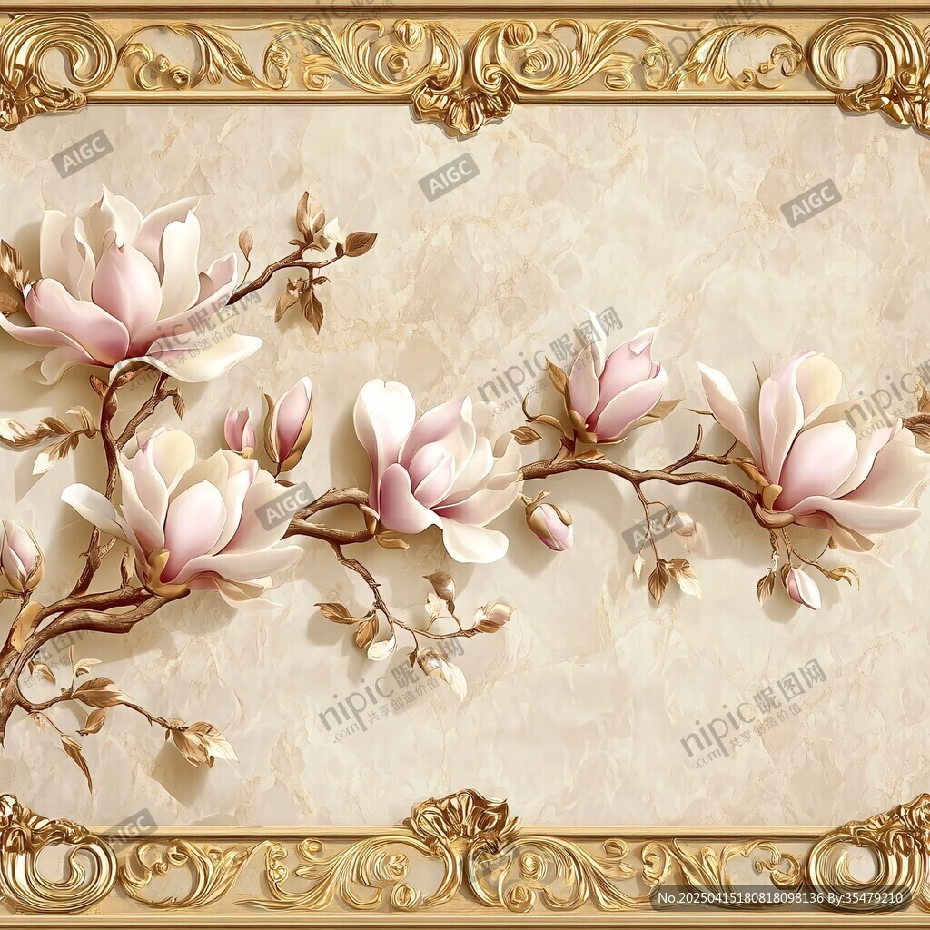歐式金框玉蘭花裝飾畫(huà)