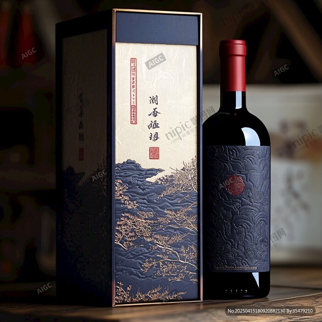 中式典雅紅酒禮盒展示