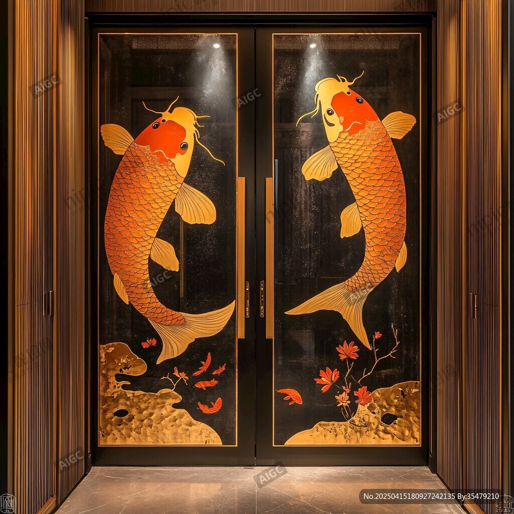 雙鯉金繪門(mén)飾盡顯東方韻