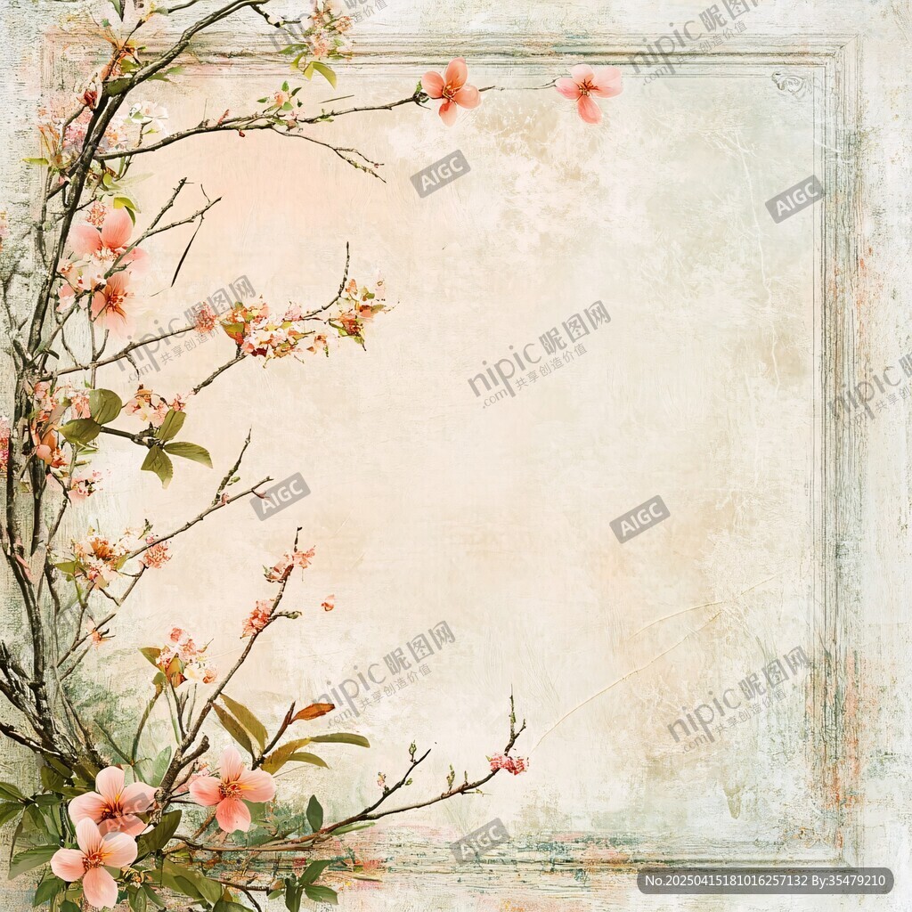 復(fù)古風(fēng)桃花裝飾背景圖
