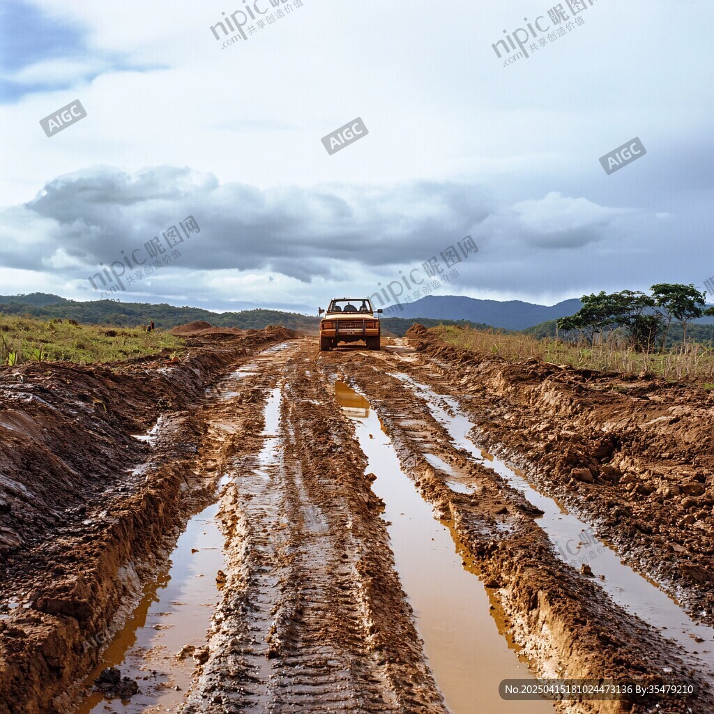 越野車行駛在泥濘道路上