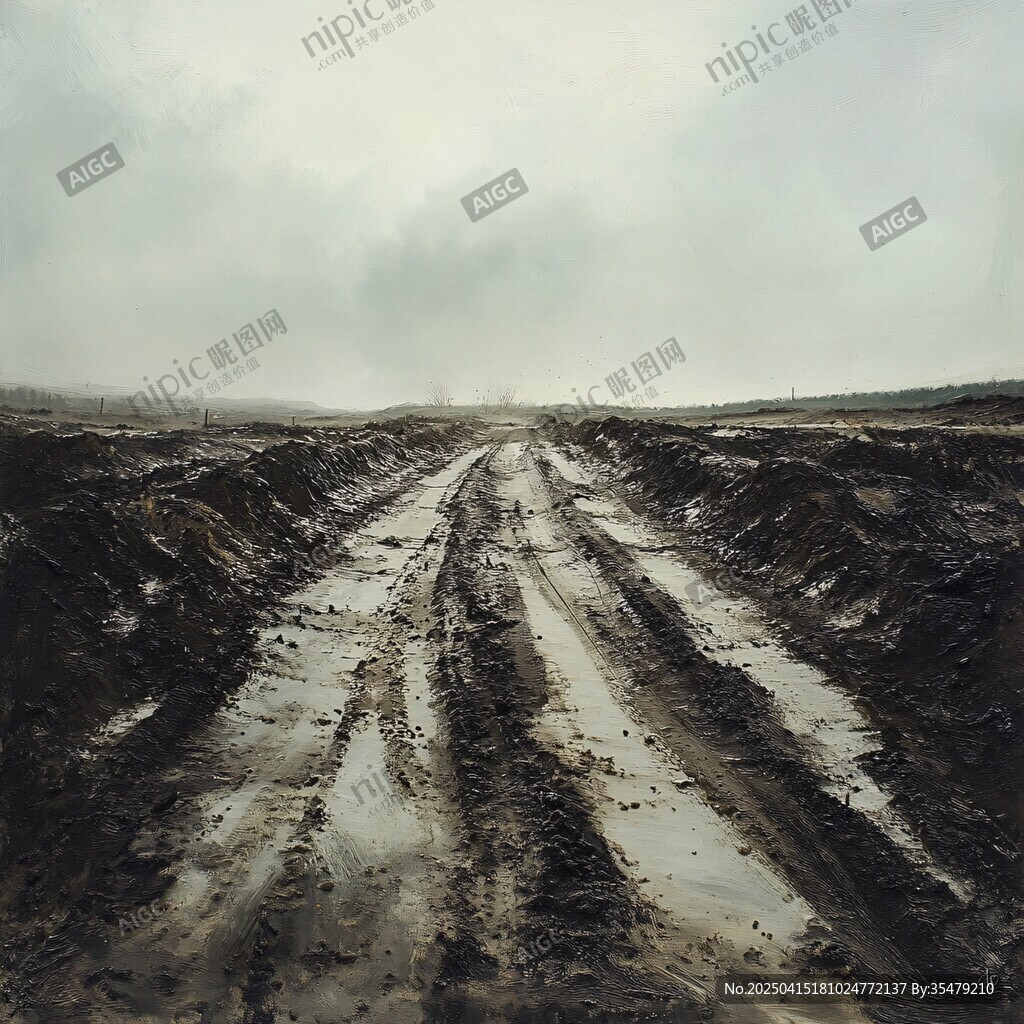 泥濘道路上的車轍痕跡