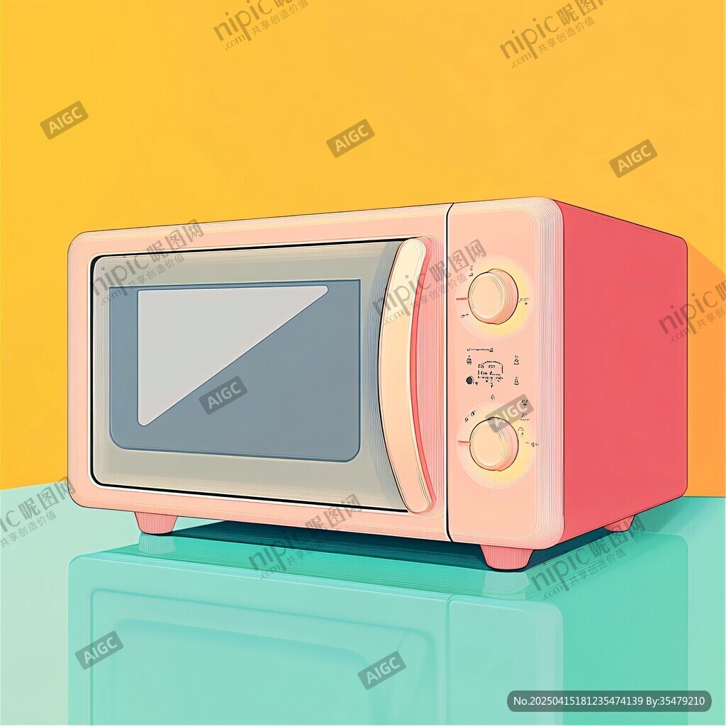 復(fù)古粉色微波爐插畫