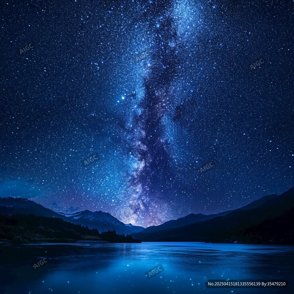 夢(mèng)幻星空下的山水靜謐之景