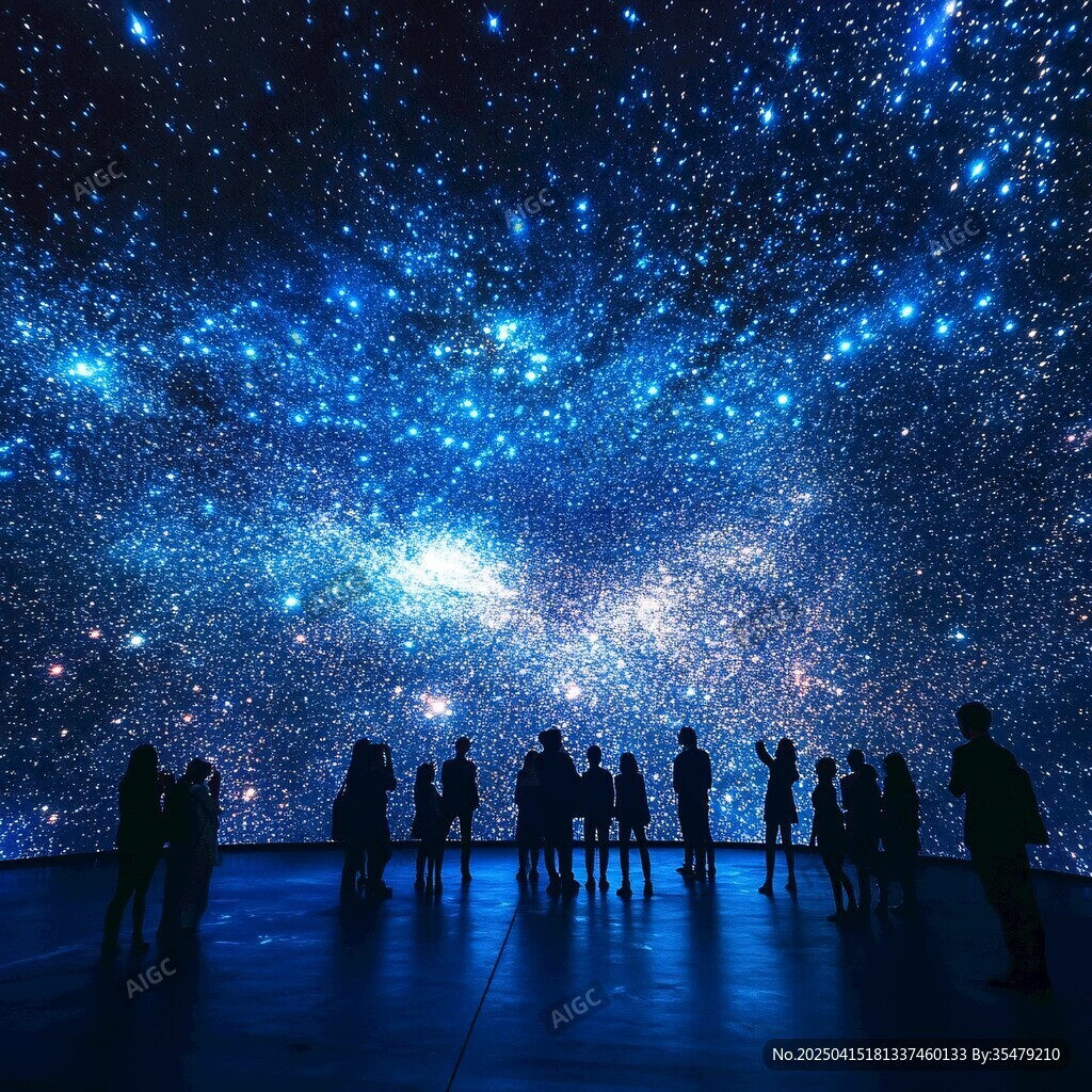 夢幻星空下的參觀者身影
