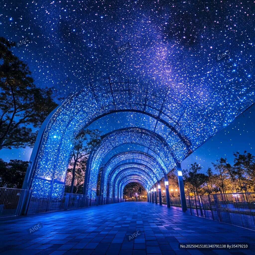 夢幻星空燈光隧道夜景