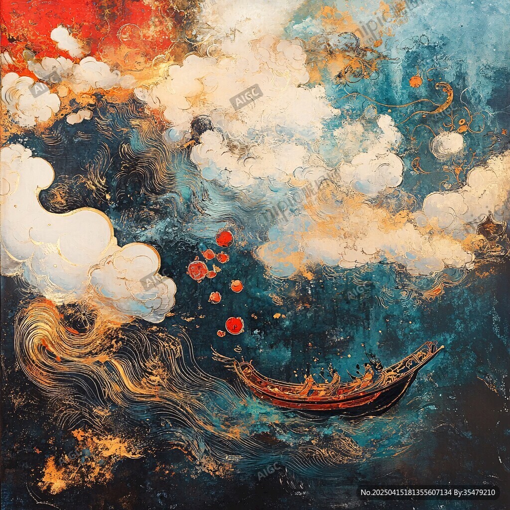 云海孤舟奇幻藝術(shù)圖景