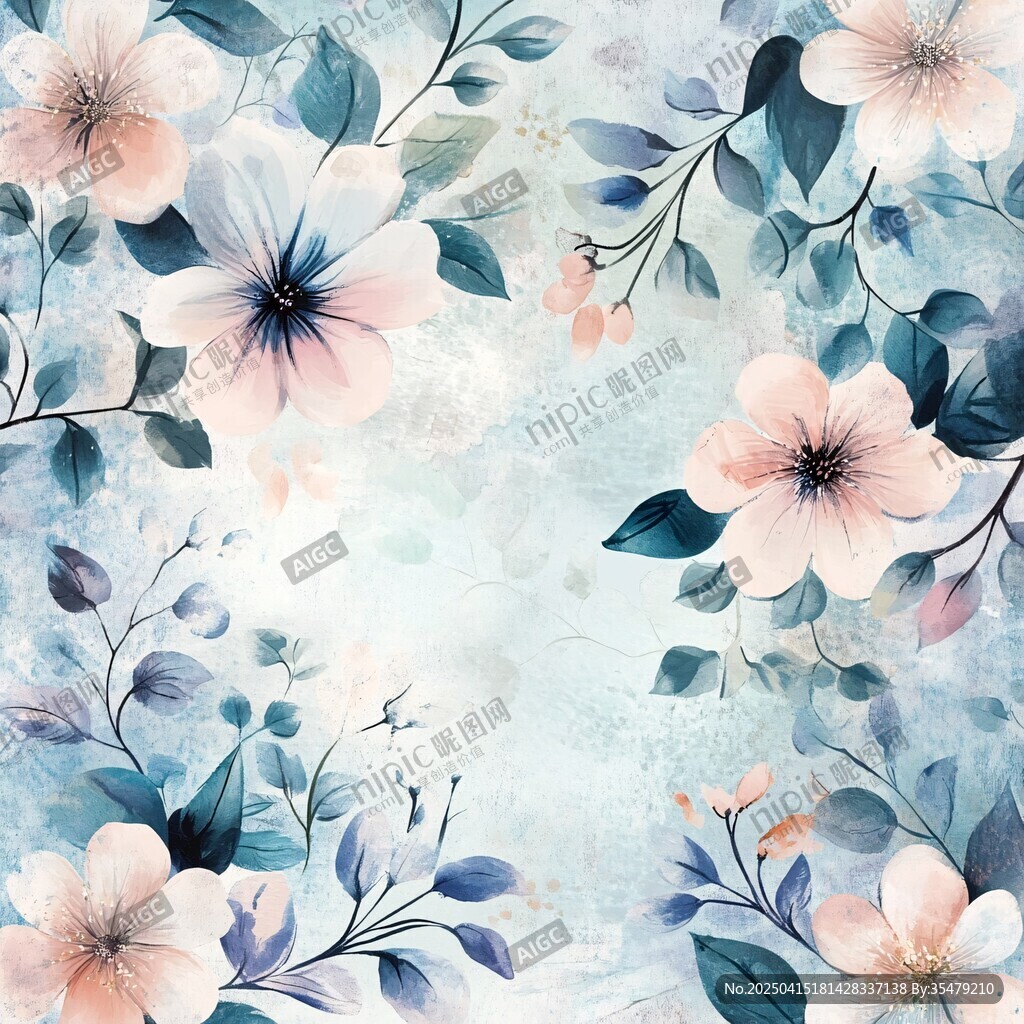 淡藍(lán)底色花卉水彩插畫
