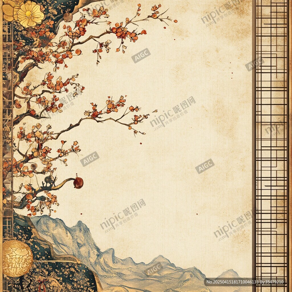 古風(fēng)中式花鳥(niǎo)山水背景圖
