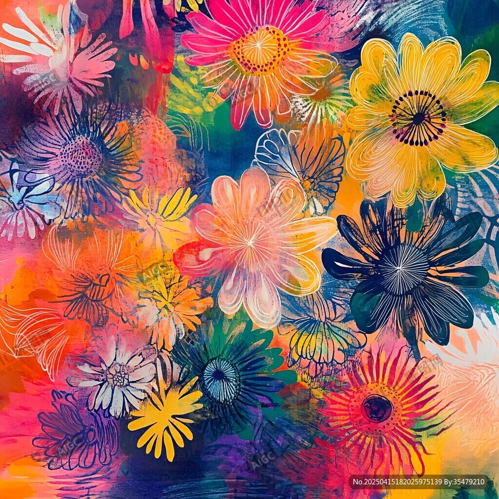 繽紛花卉藝術(shù)插畫