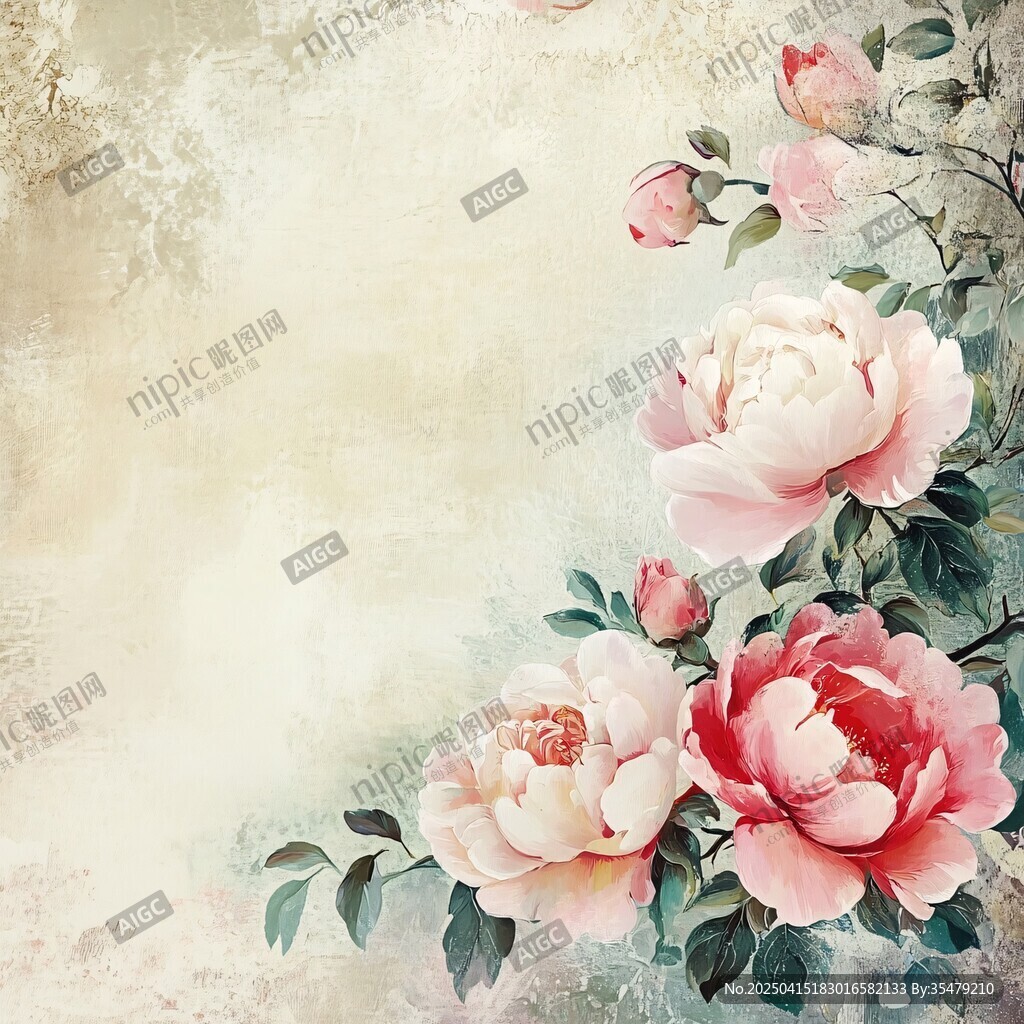 復古風綻放的嬌艷牡丹花