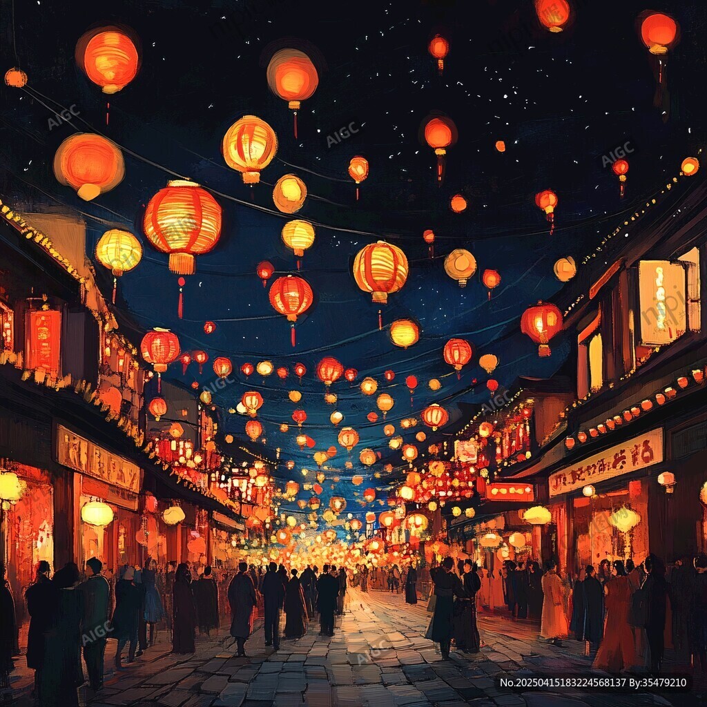 古街夜巷 燈籠映照繁華景
