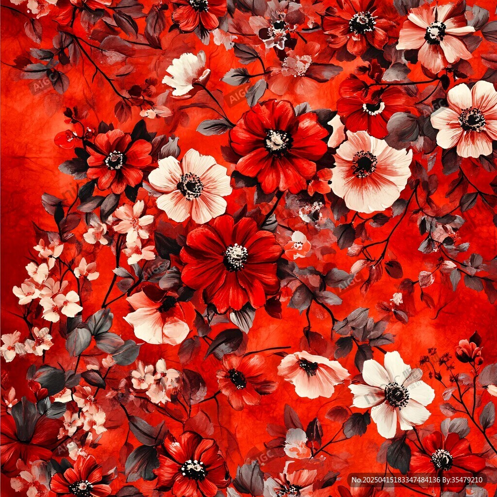紅底繁花圖案紋理背景