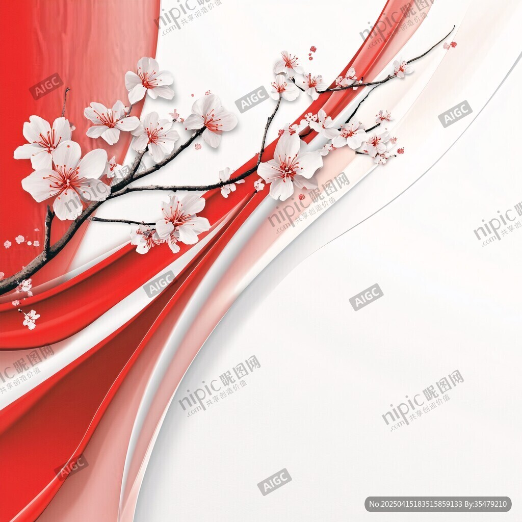 紅底花枝圖