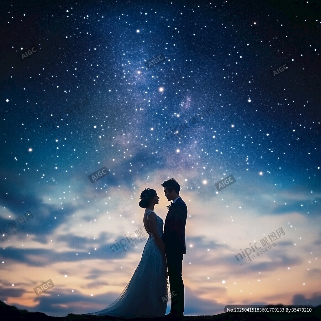 星空下的浪漫新婚剪影
