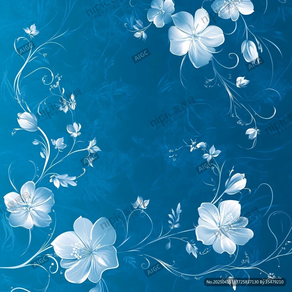 藍(lán)底白花夢(mèng)幻花卉圖案