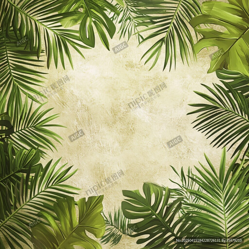 熱帶綠植邊框背景圖