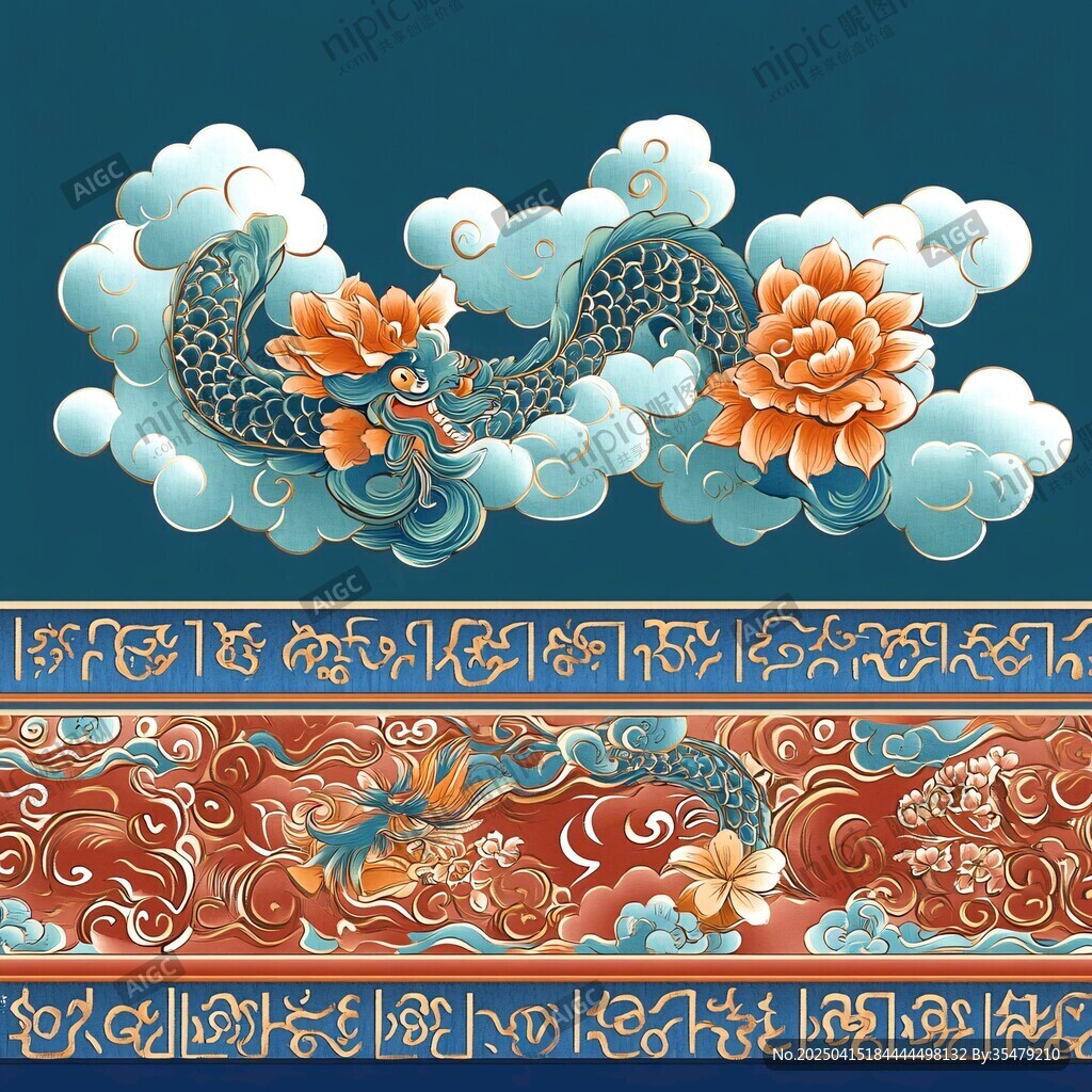 中式龍紋云花傳統(tǒng)裝飾圖案