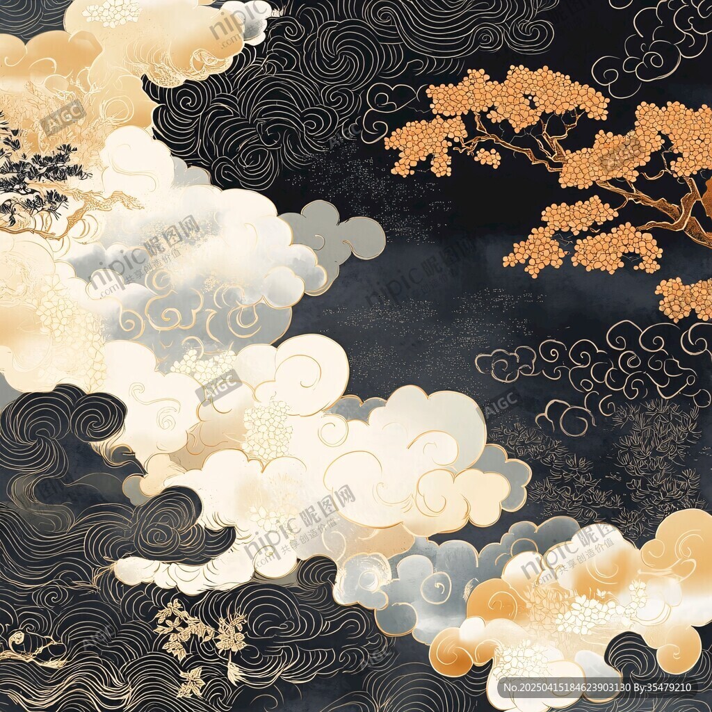 中式云紋金枝古風背景圖