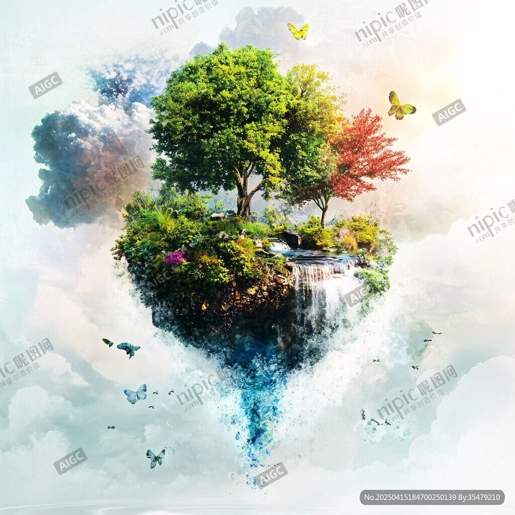 懸浮空中的夢幻自然島嶼