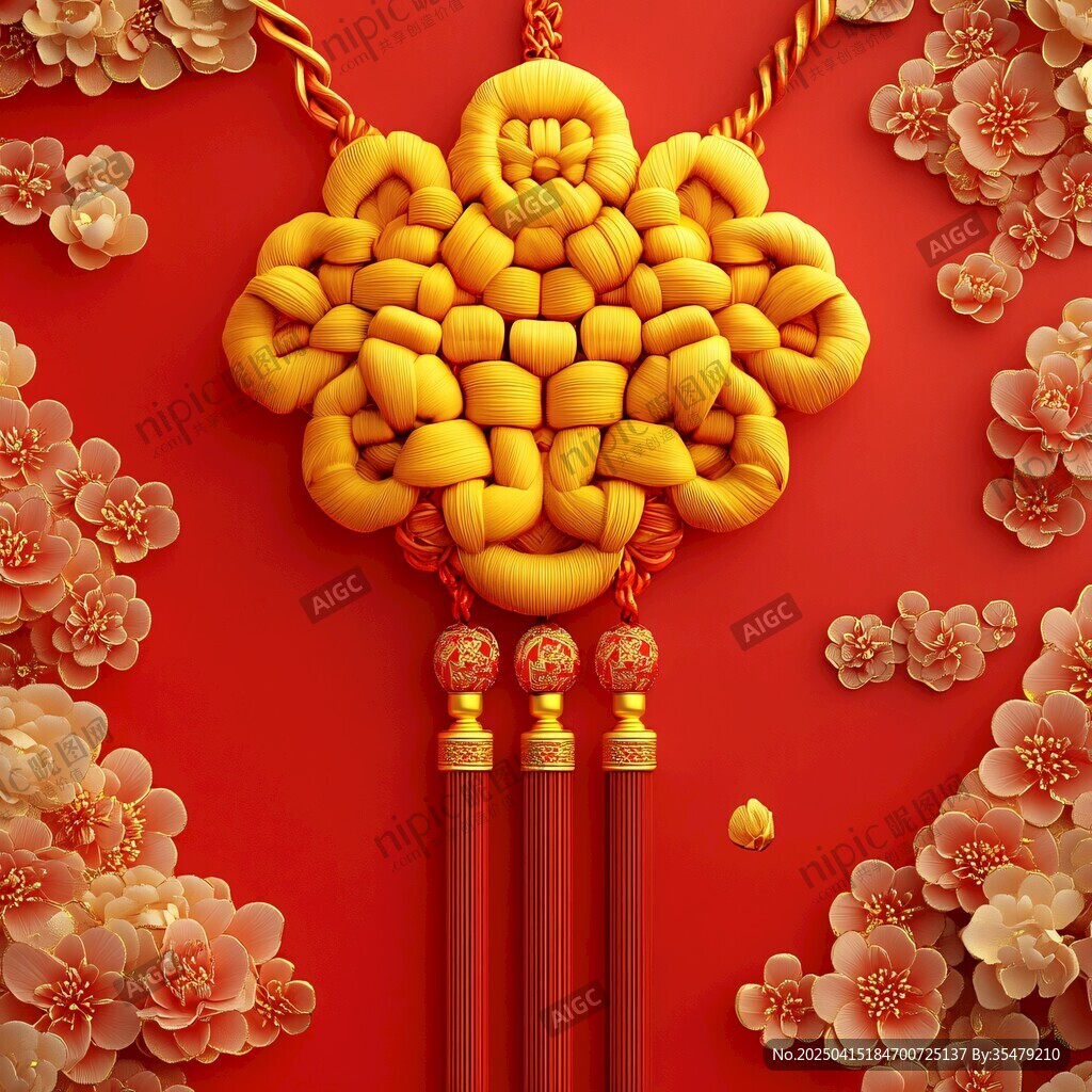 中國(guó)結(jié)喜慶紅背景梅花飾