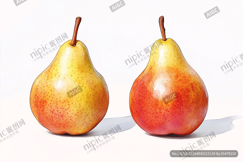 兩個色彩鮮艷的新鮮梨子