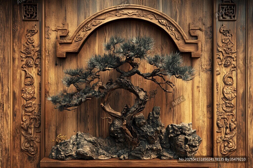中式木雕背景下的盆景藝術(shù)