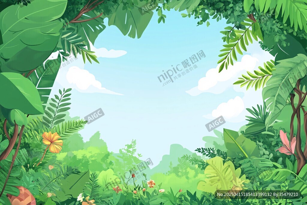 熱帶叢林綠意盎然風景圖