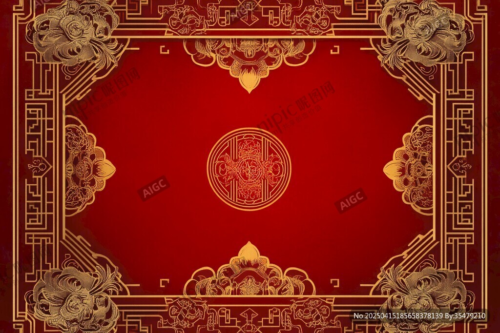 中式紅底金邊古典喜慶背景