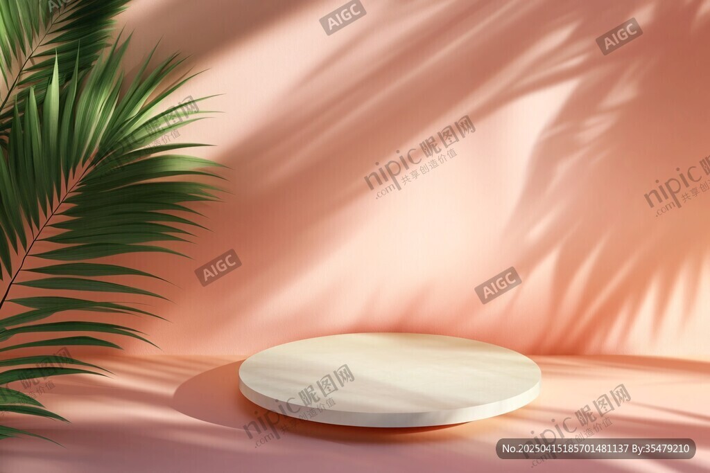粉色背景下的圓形展示臺