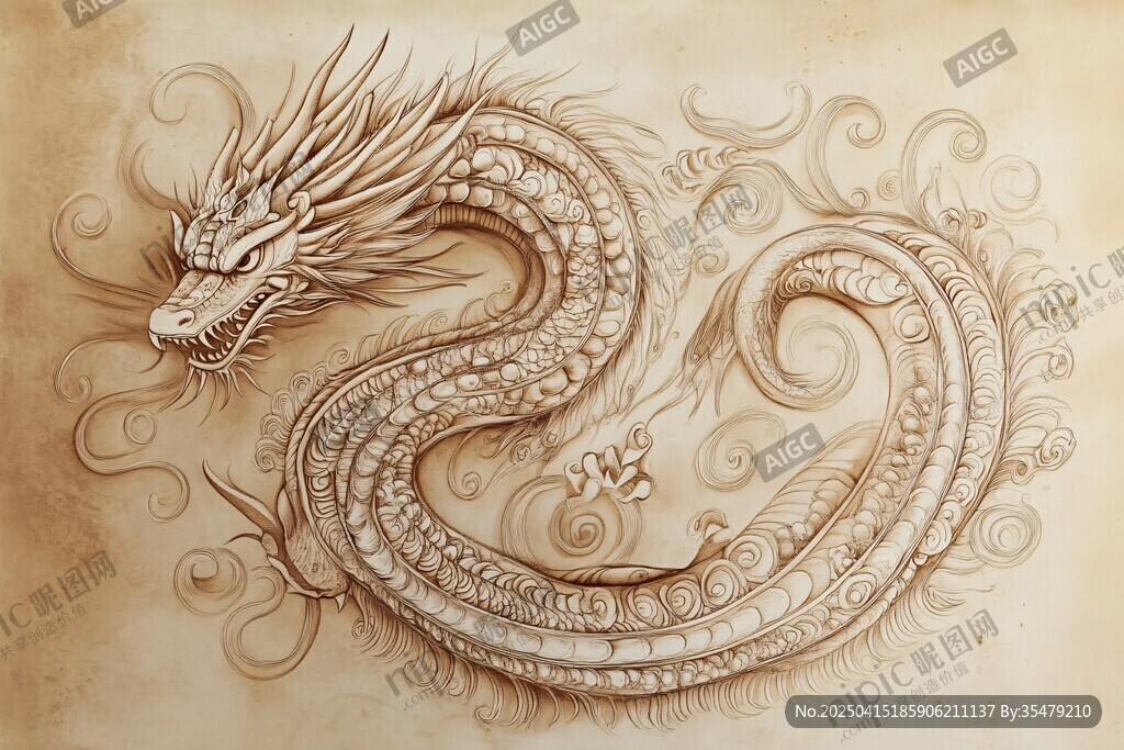 中式傳統(tǒng)龍形精美線描圖