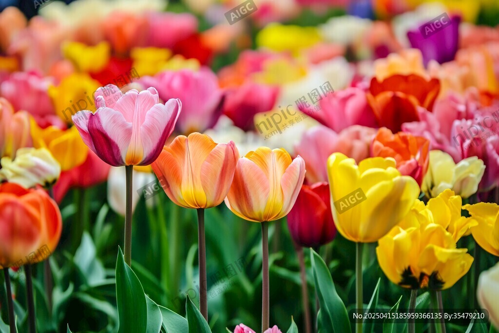 五彩斑斕郁金香花海