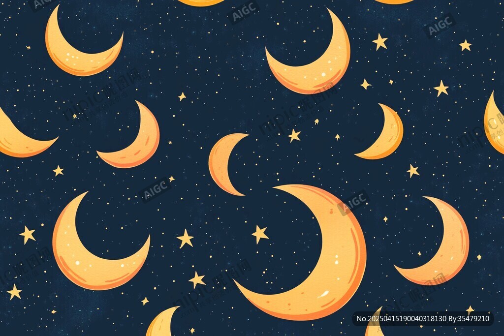 夢幻星月夜空無縫圖案
