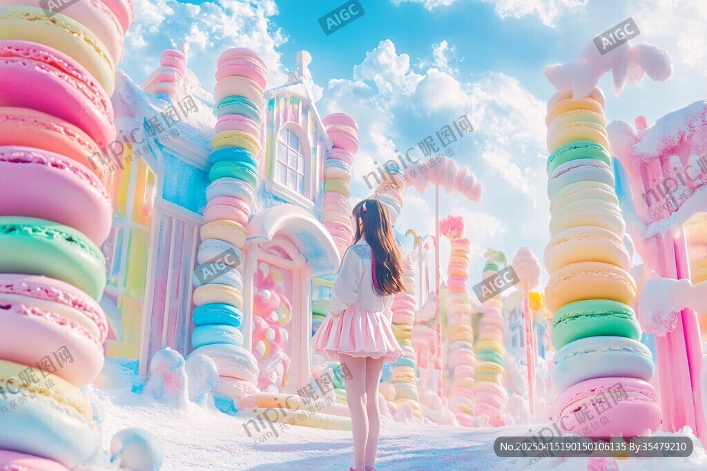 夢幻馬卡龍城堡中的少女