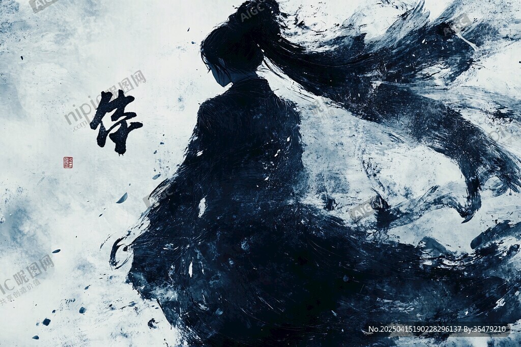水墨俠客背影意境圖