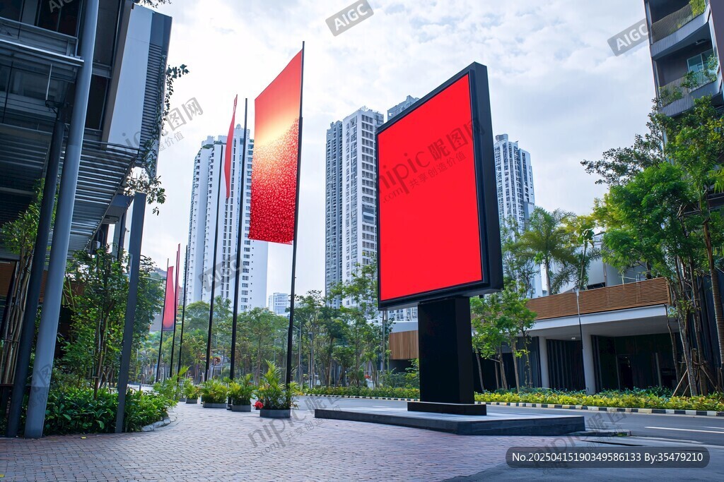 城市中的大型紅色戶外廣告牌