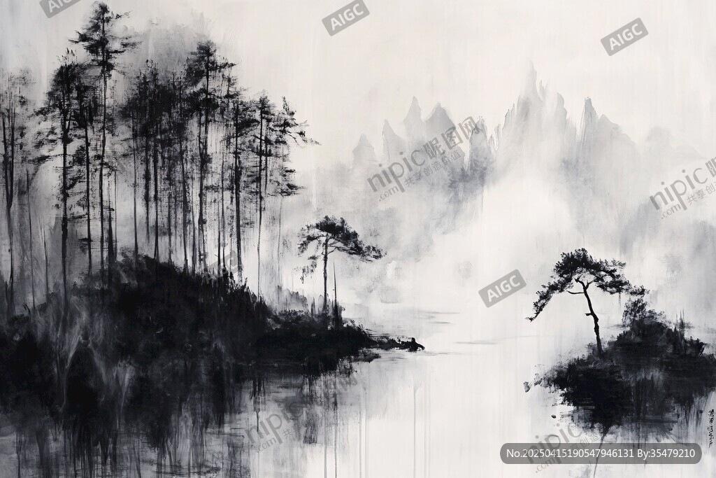 水墨山林間的靜謐之景