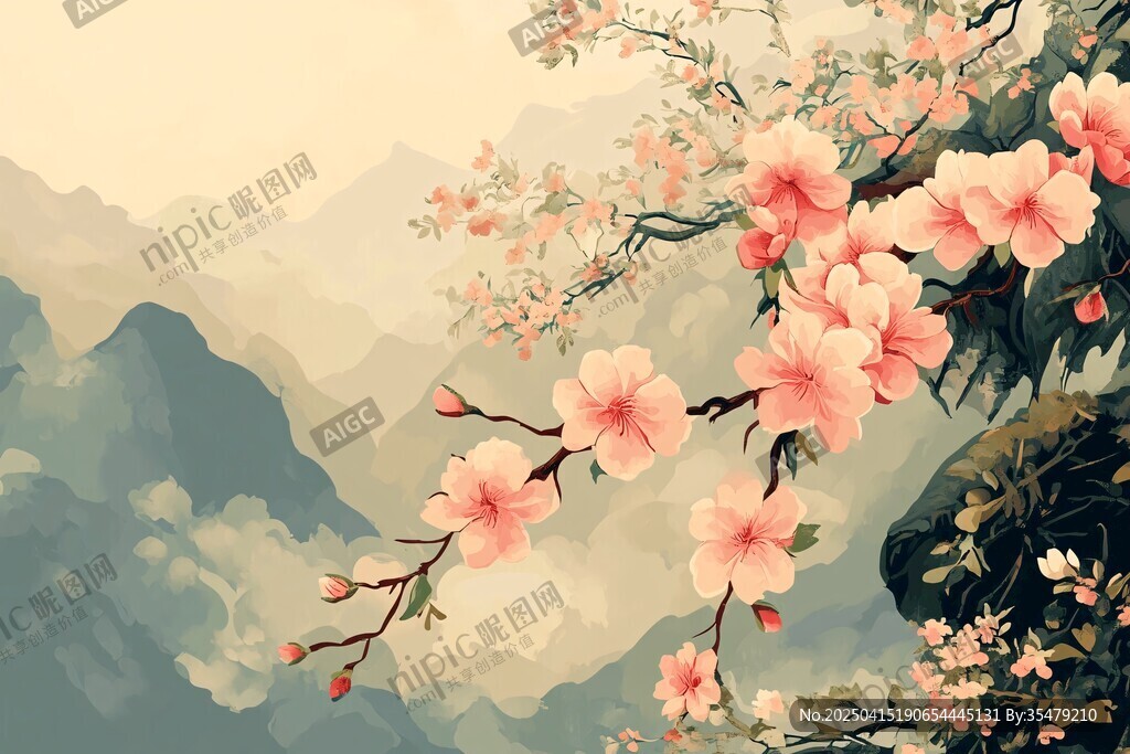 山間爛漫桃花枝