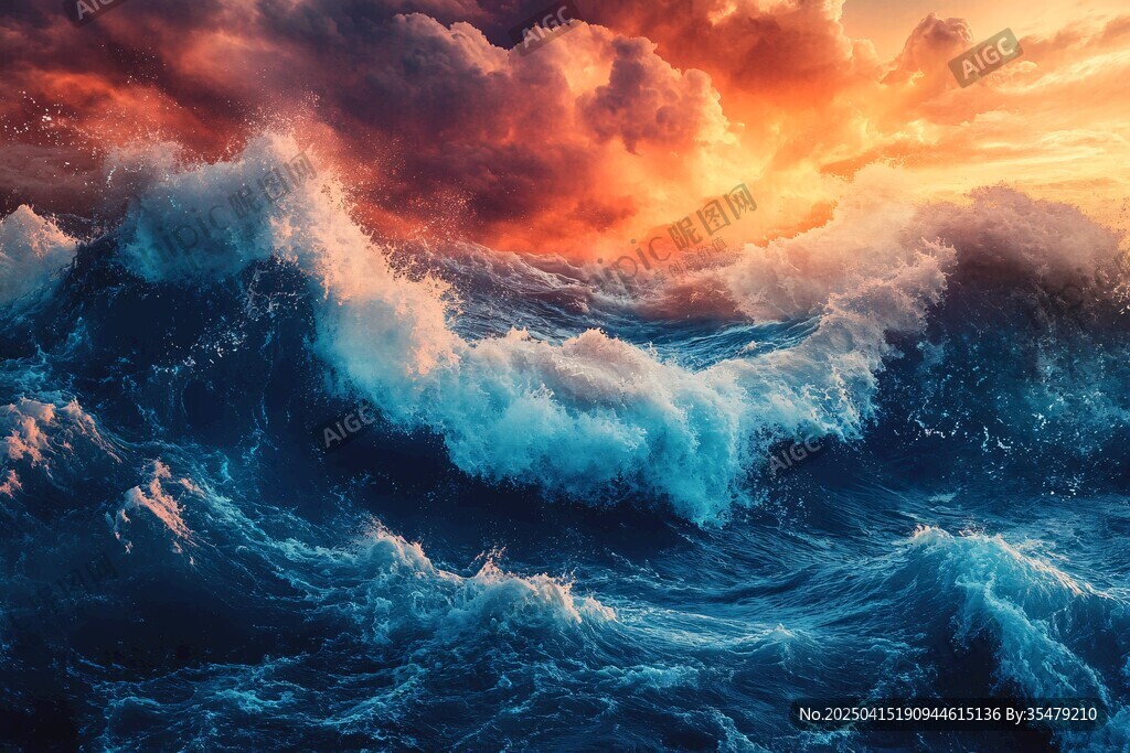 壯麗海上日落與洶涌波濤