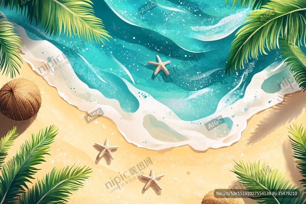 夏日海灘風(fēng)光插畫
