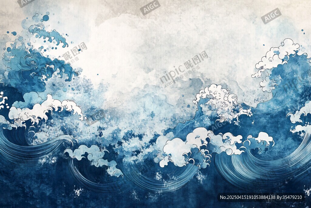 水墨海浪背景圖