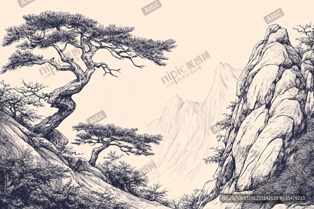 黃山松立奇峰間