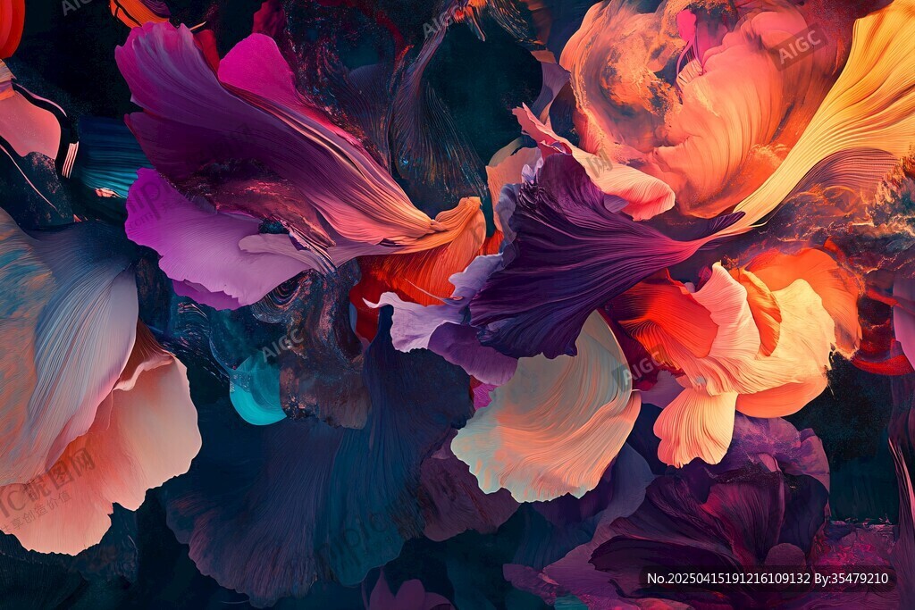 夢幻絢麗抽象花卉藝術圖