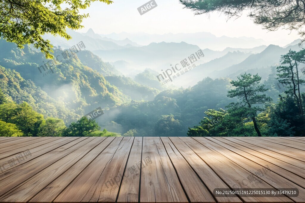 林間木臺望山巒美景